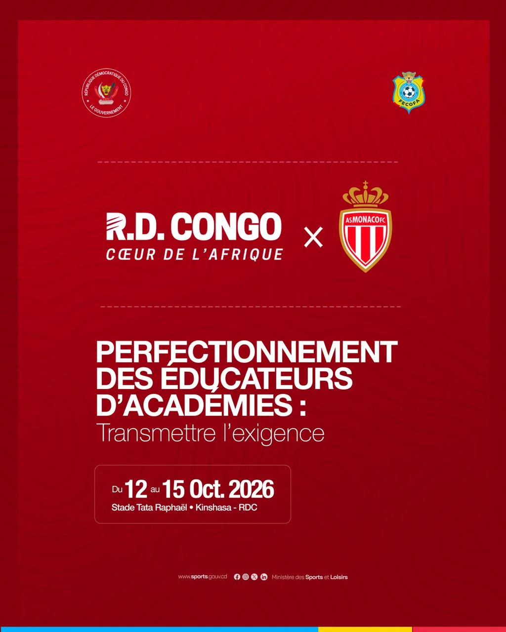 R.D. Congo Cœur de l’Afrique and AS Monaco academy coach development poster at Stade Tata Raphaël